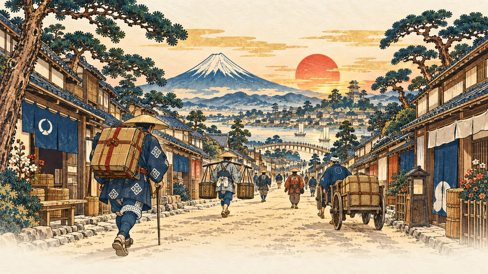 夜明けの東海道と富士山
