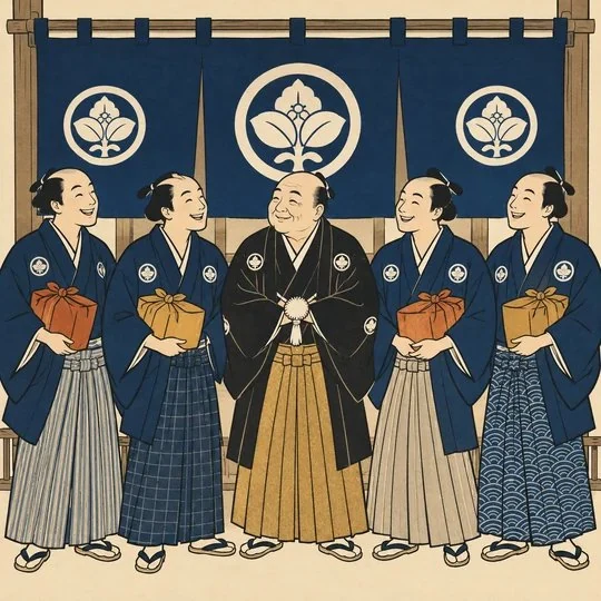 のれんを掲げる一門